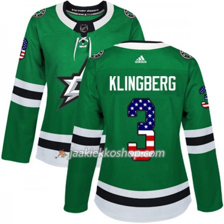 Nainen NHL Dallas Stars Pelipaita John Klingberg 3 Adidas 2017-2018 Kelly Vihreä USA Flag Fashion Authentic